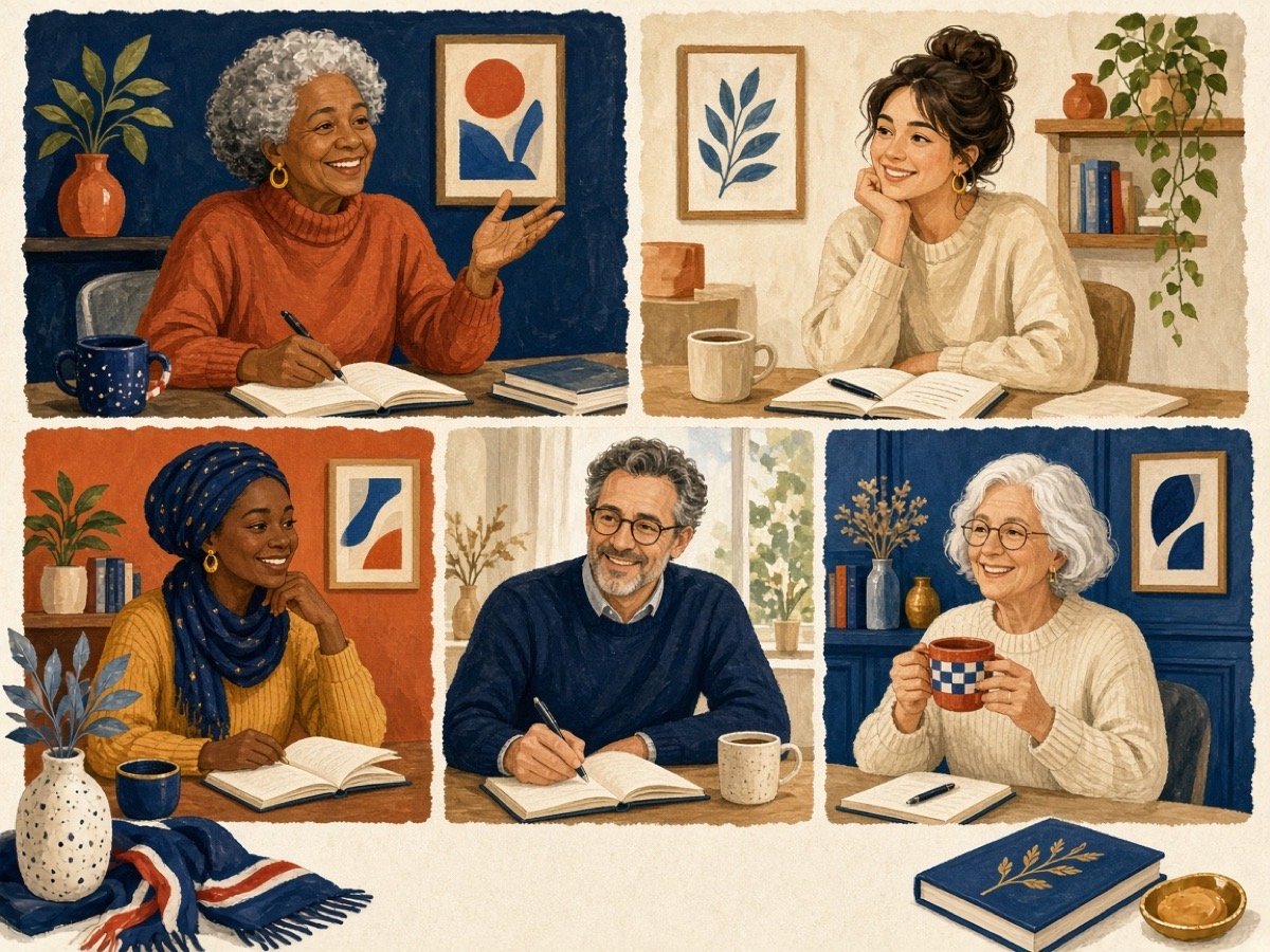 Illustration d'un petit groupe de participants suivant chacun le cours depuis son domicile en visioconférence